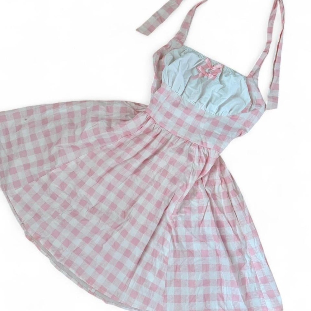NWT Sweet Society Pink‎ gingham halter dress with bow detail